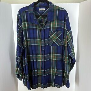 Magellan Outdoors Navy/Green/White/Red Button-Up Shirt, Women 3X, Classic Fit